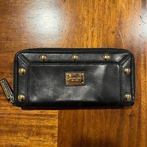 Michael Kors Black Leather Zip Wallet w/ Studs